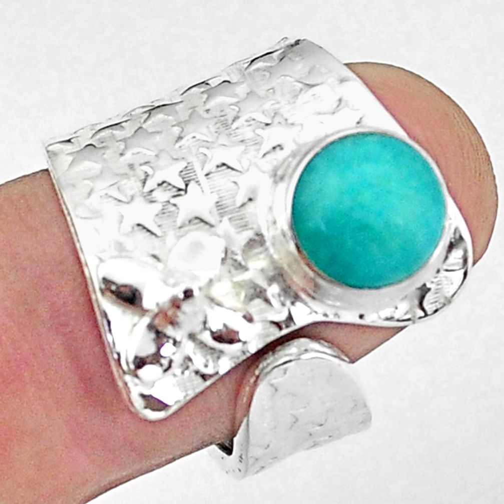 3.53cts natural green peruvian amazonite silver adjustable ring size 7.5 p57068