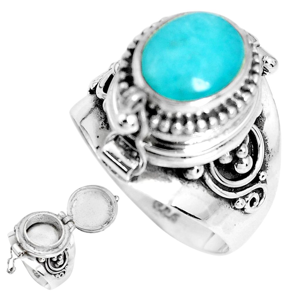 3.99cts natural green peruvian amazonite silver poison box ring size 8 p44784