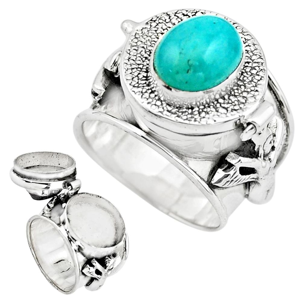 4.19cts natural green peruvian amazonite silver poison box ring size 7.5 p75619