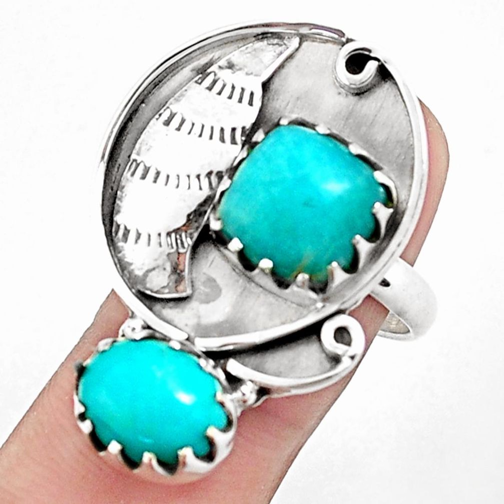 10.74cts natural green peruvian amazonite silver ring jewelry size 8 p42387