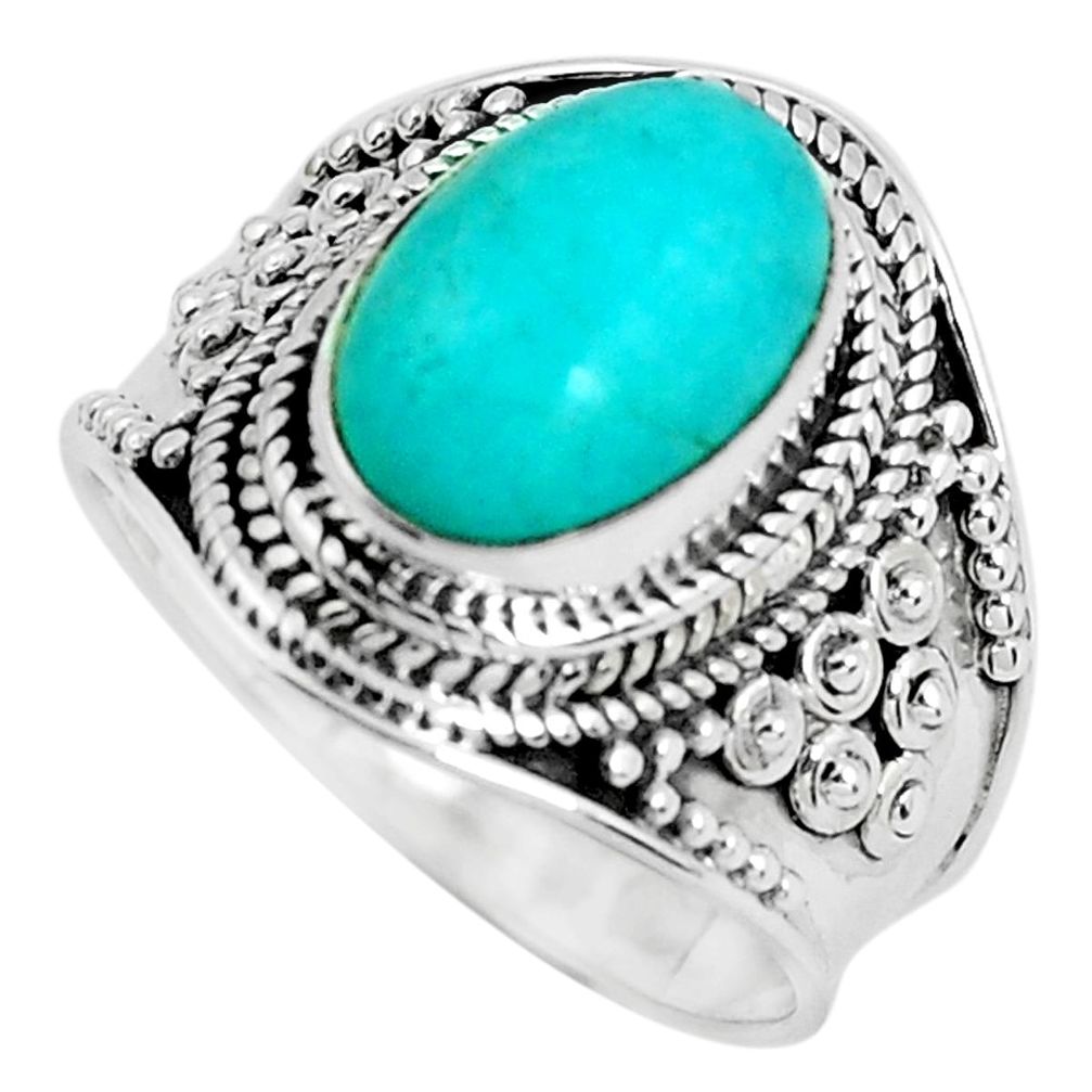 4.38cts natural green peruvian amazonite silver solitaire ring size 8.5 d31330