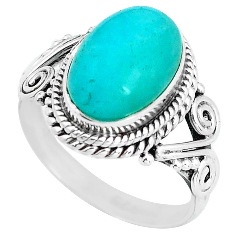 4.42cts natural green peruvian amazonite silver solitaire ring size 6.5 d32070