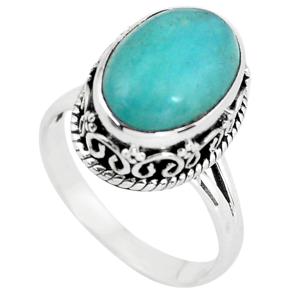 7.02cts natural green peruvian amazonite silver solitaire ring size 8.5 p56540