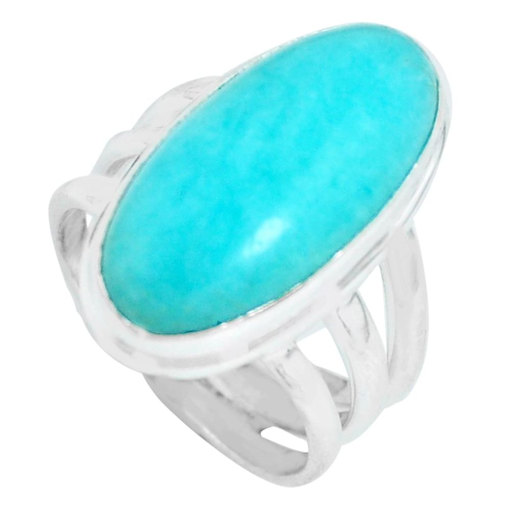 10.04cts natural green peruvian amazonite silver solitaire ring size 6 p65562