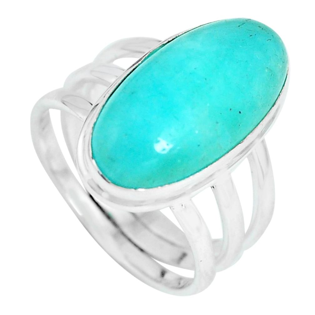 10.04cts natural green peruvian amazonite silver solitaire ring size 7.5 p65563