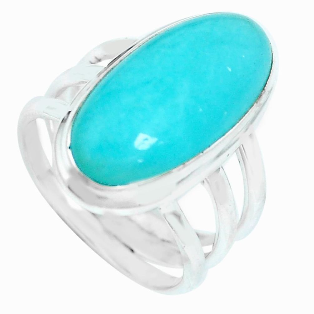 9.72cts natural green peruvian amazonite silver solitaire ring size 7 p65572