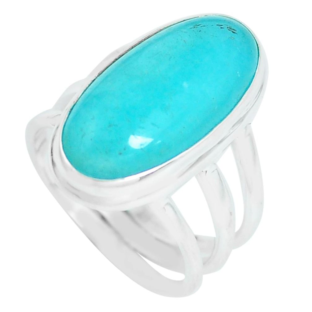10.04cts natural green peruvian amazonite silver solitaire ring size 6.5 p65573