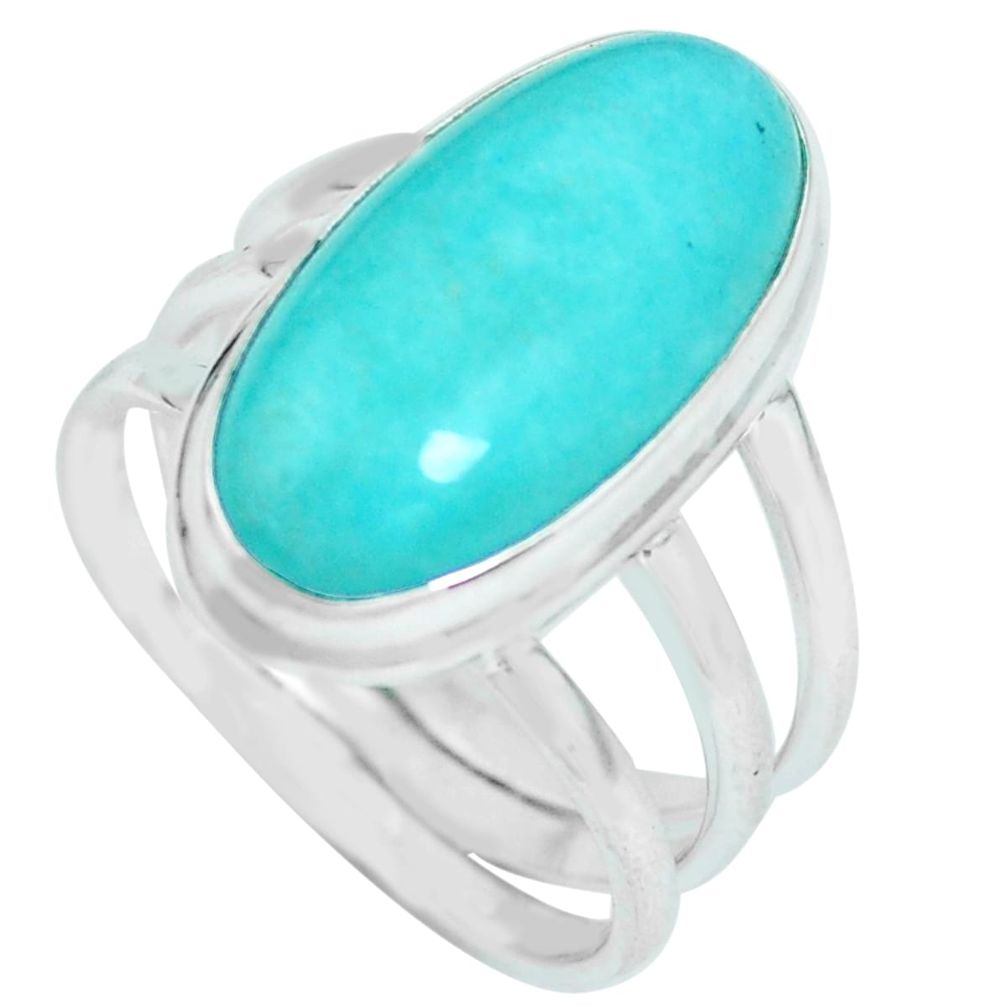 10.89cts natural green peruvian amazonite silver solitaire ring size 9 p65575