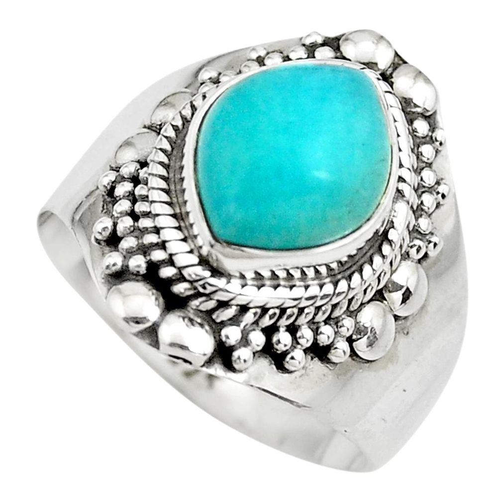 4.02cts natural green peruvian amazonite silver solitaire ring size 7.5 p71811