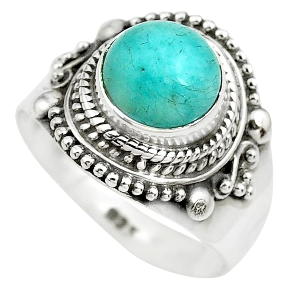 3.23cts natural green peruvian amazonite silver solitaire ring size 7.5 p71817