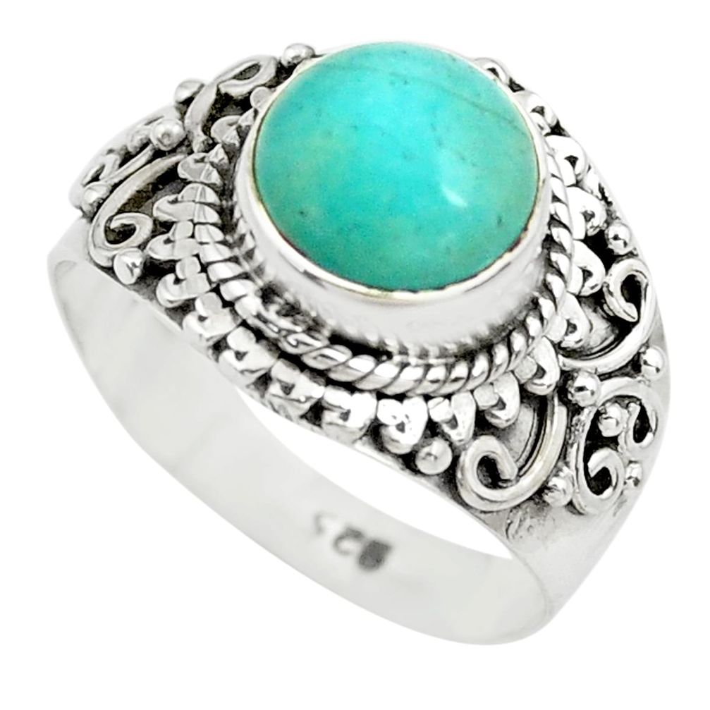 3.50cts natural green peruvian amazonite silver solitaire ring size 6.5 p71819