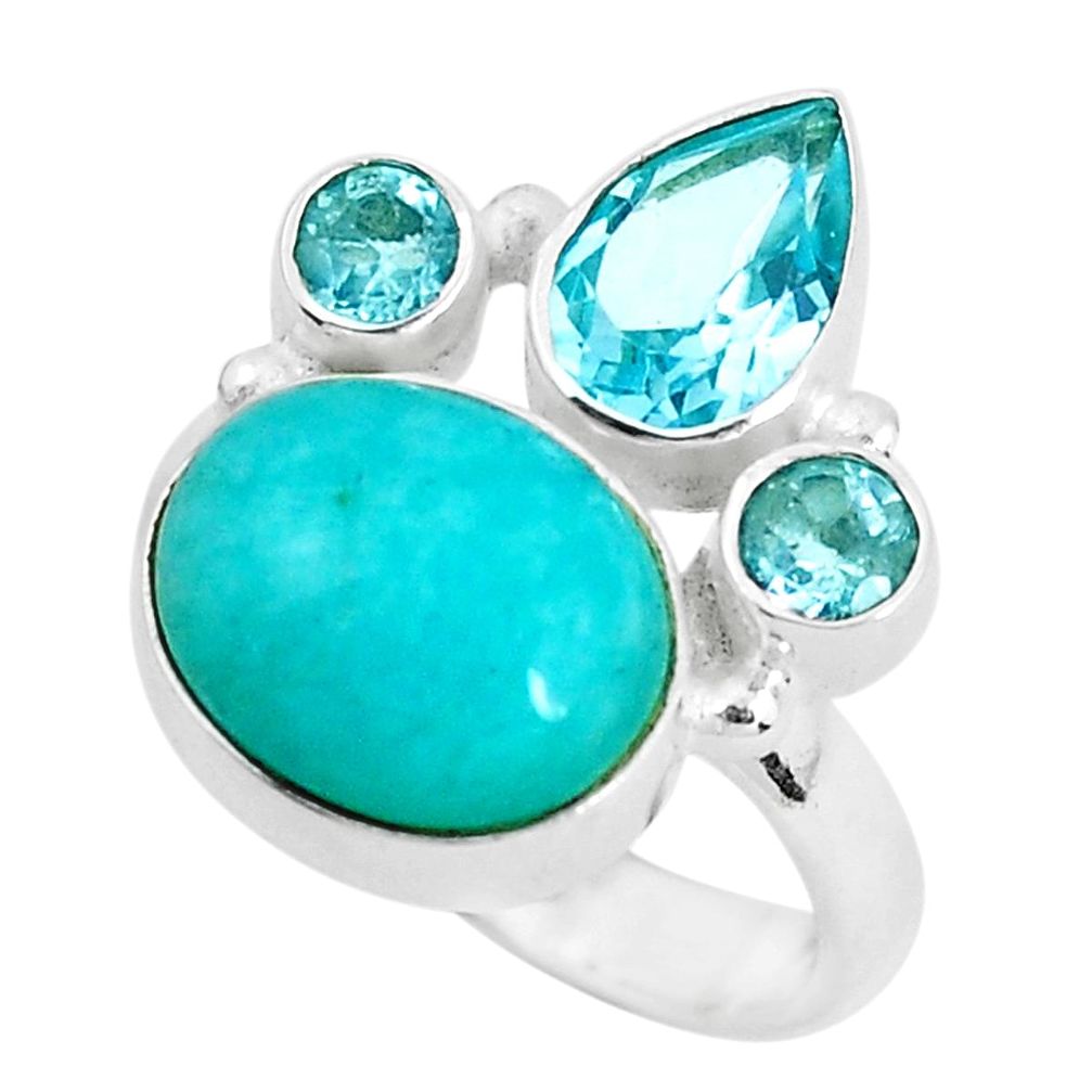 8.10cts natural green peruvian amazonite topaz 925 silver ring size 8 d31343