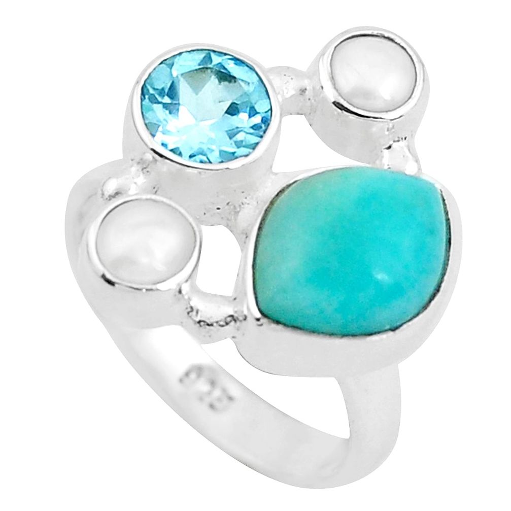 7.83cts natural green peruvian amazonite topaz 925 silver ring size 6.5 p52695