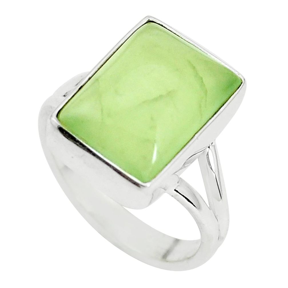 6.36cts natural green prehnite 925 silver solitaire ring jewelry size 7 p33001