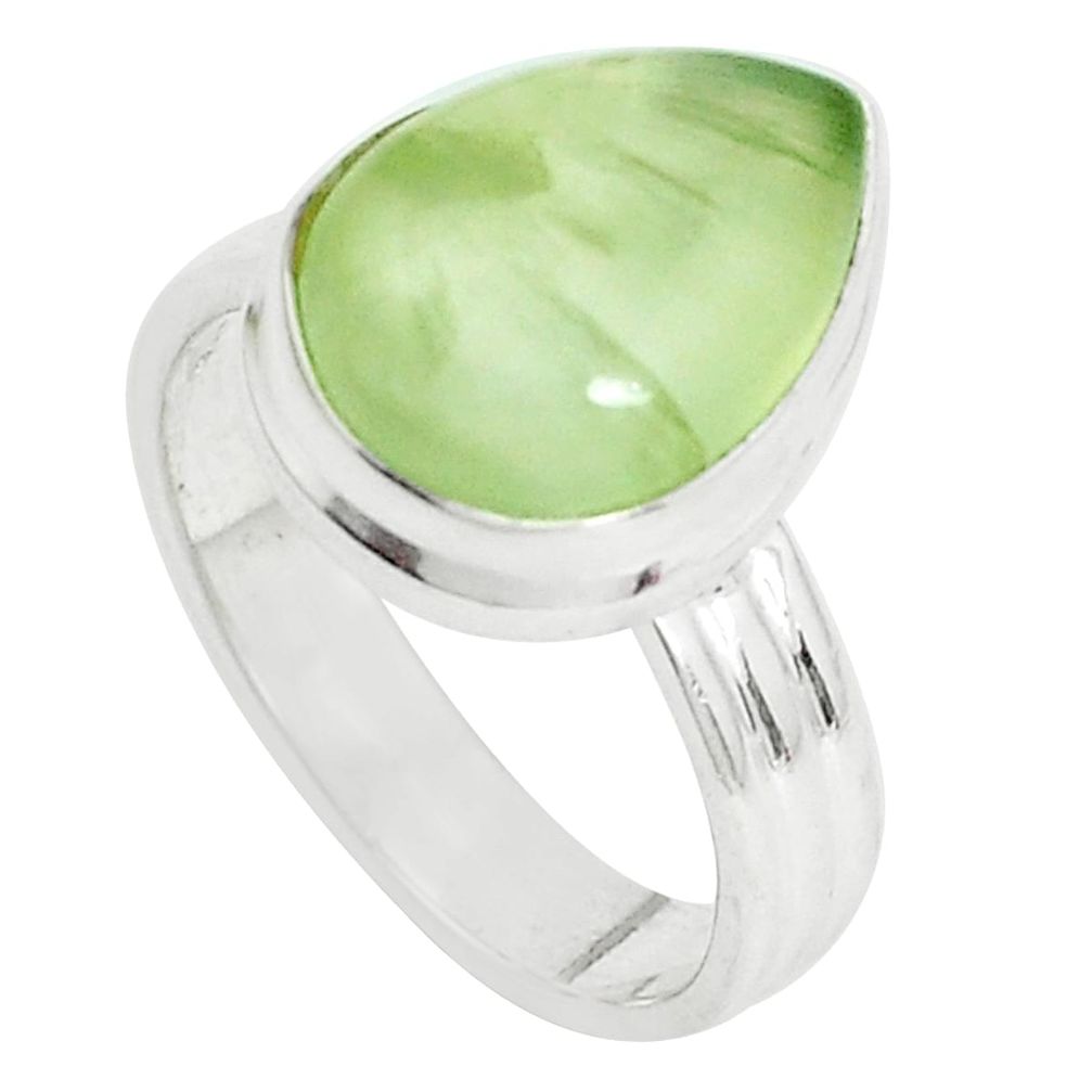 6.83cts natural green prehnite 925 silver solitaire ring jewelry size 7.5 p33228