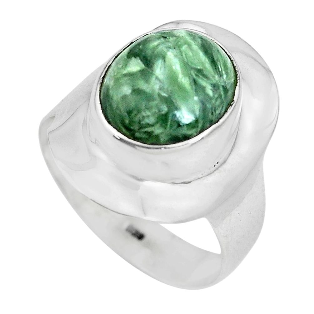 5.10cts natural green seraphinite 925 silver solitaire ring size 8.5 p70245