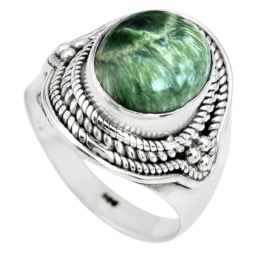 5.32cts natural green seraphinite 925 silver solitaire ring size 8 p70253