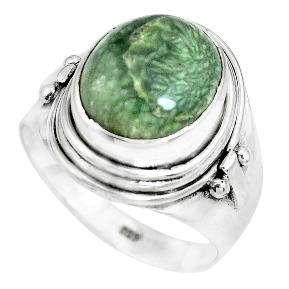 5.30cts natural green seraphinite 925 silver solitaire ring size 8 p70257