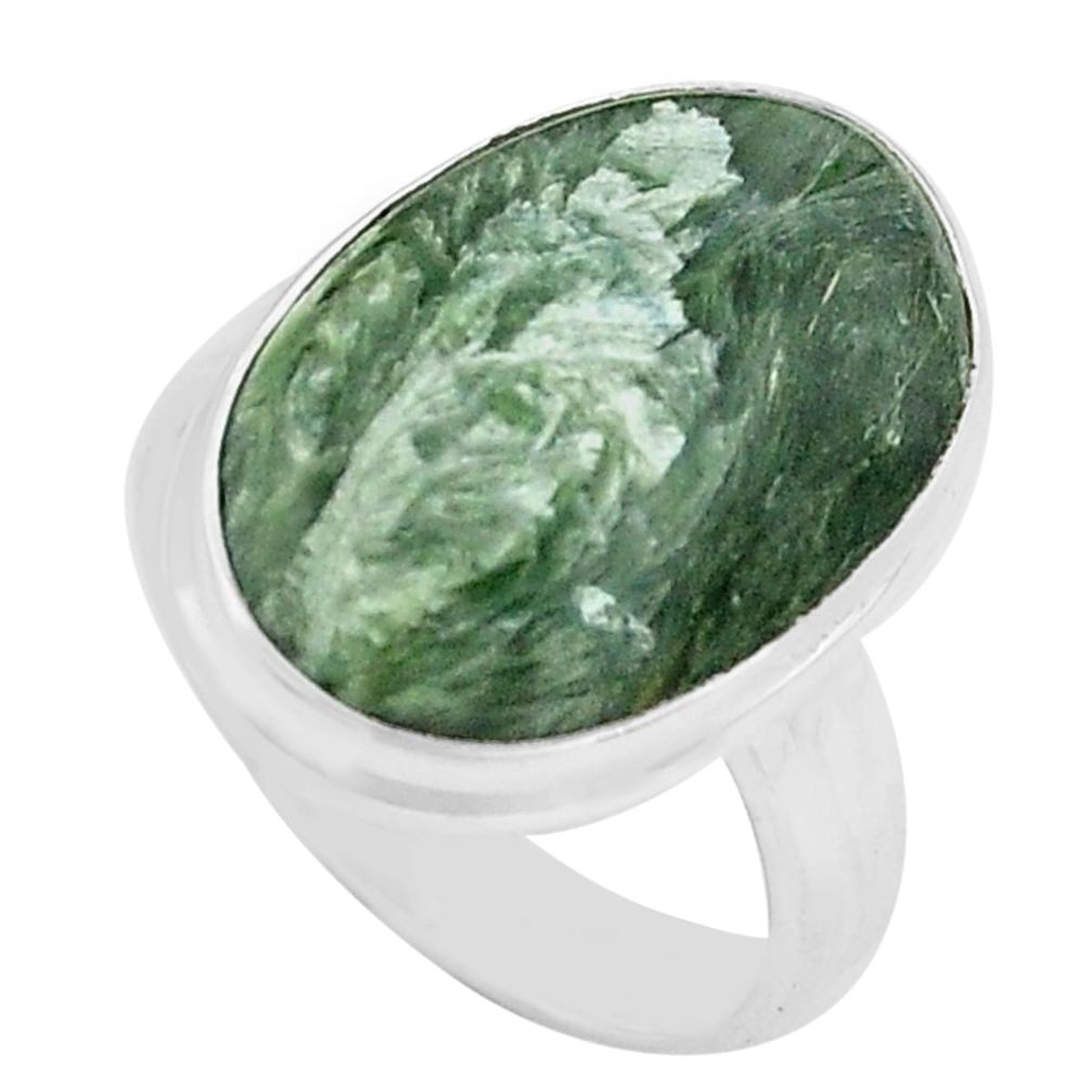 13.87cts natural green seraphinite 925 silver solitaire ring size 8.5 p80742