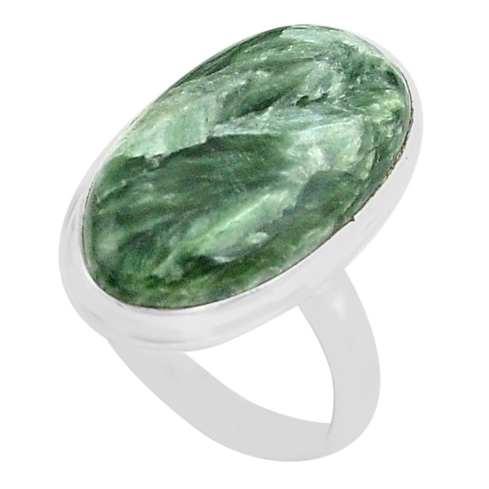 14.40cts natural green seraphinite 925 silver solitaire ring size 9 p80743