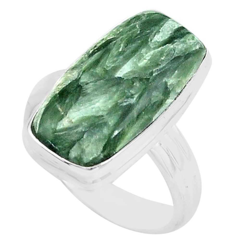 11.66cts natural green seraphinite 925 silver solitaire ring size 8 p80746