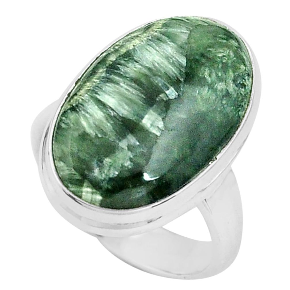 14.23cts natural green seraphinite 925 silver solitaire ring size 7 p80747