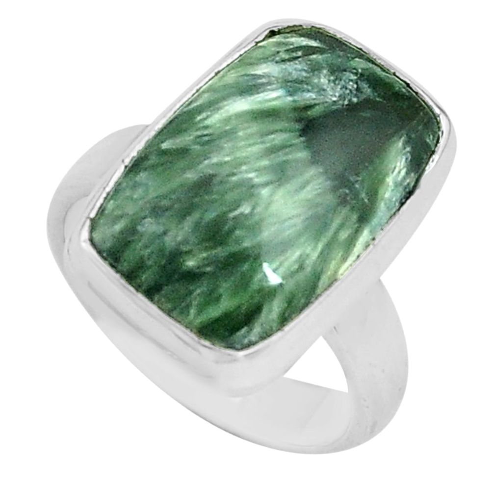 11.66cts natural green seraphinite 925 silver solitaire ring size 7 p80749