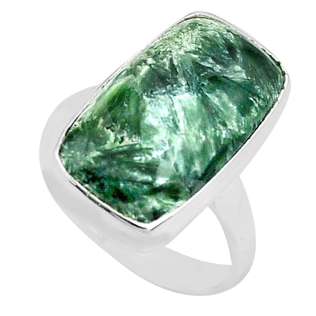 12.36cts natural green seraphinite 925 silver solitaire ring size 8 p80751