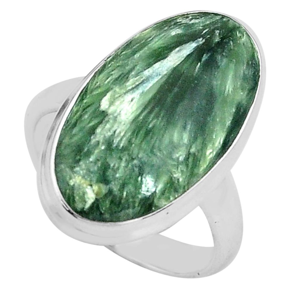 13.70cts natural green seraphinite 925 silver solitaire ring size 8 p80752
