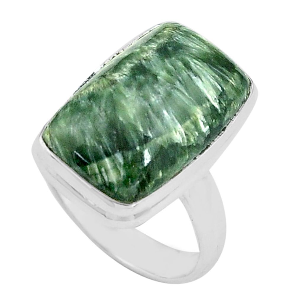 13.09cts natural green seraphinite 925 silver solitaire ring size 7 p80753