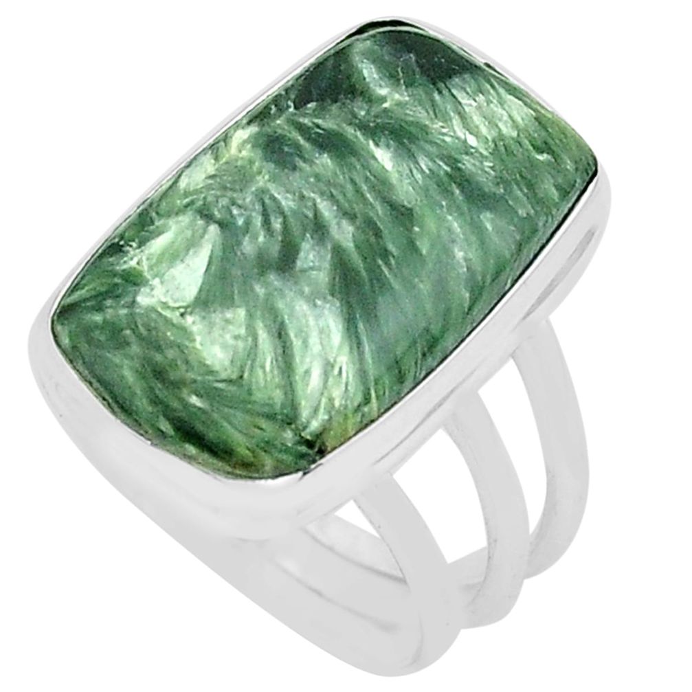 16.06cts natural green seraphinite 925 silver solitaire ring size 8.5 p80754