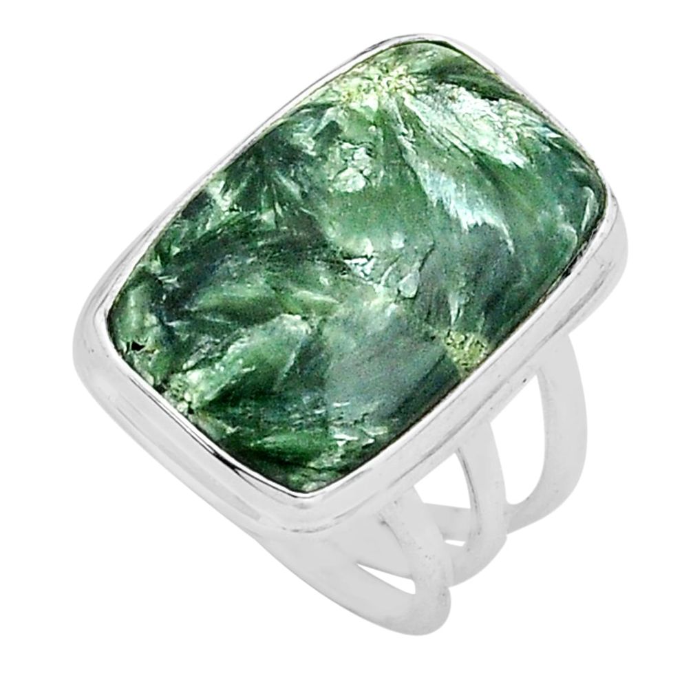 15.02cts natural green seraphinite 925 silver solitaire ring size 7 p80757