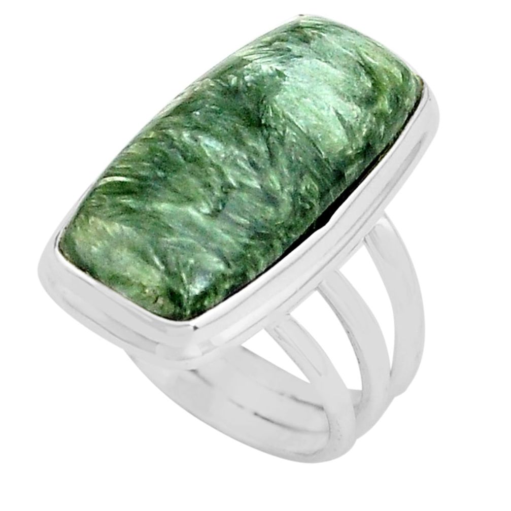 14.39cts natural green seraphinite 925 silver solitaire ring size 6.5 p80758