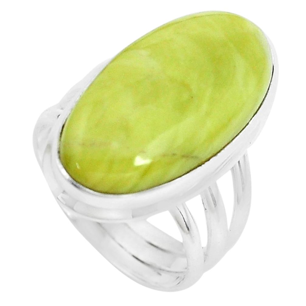 18.15cts natural green serpentine 925 silver solitaire ring size 7 p38882