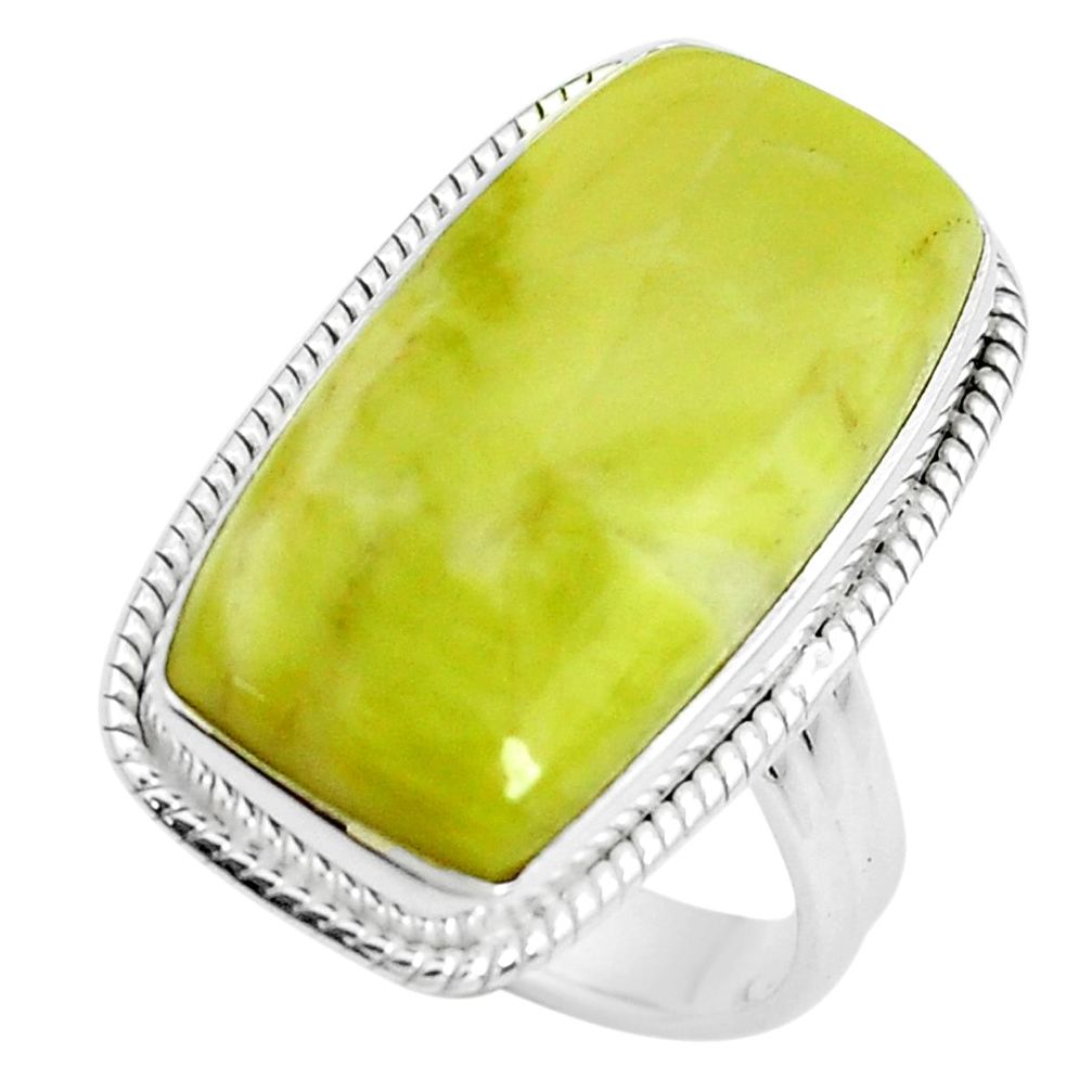 19.50cts natural green serpentine 925 silver solitaire ring size 8.5 p38883