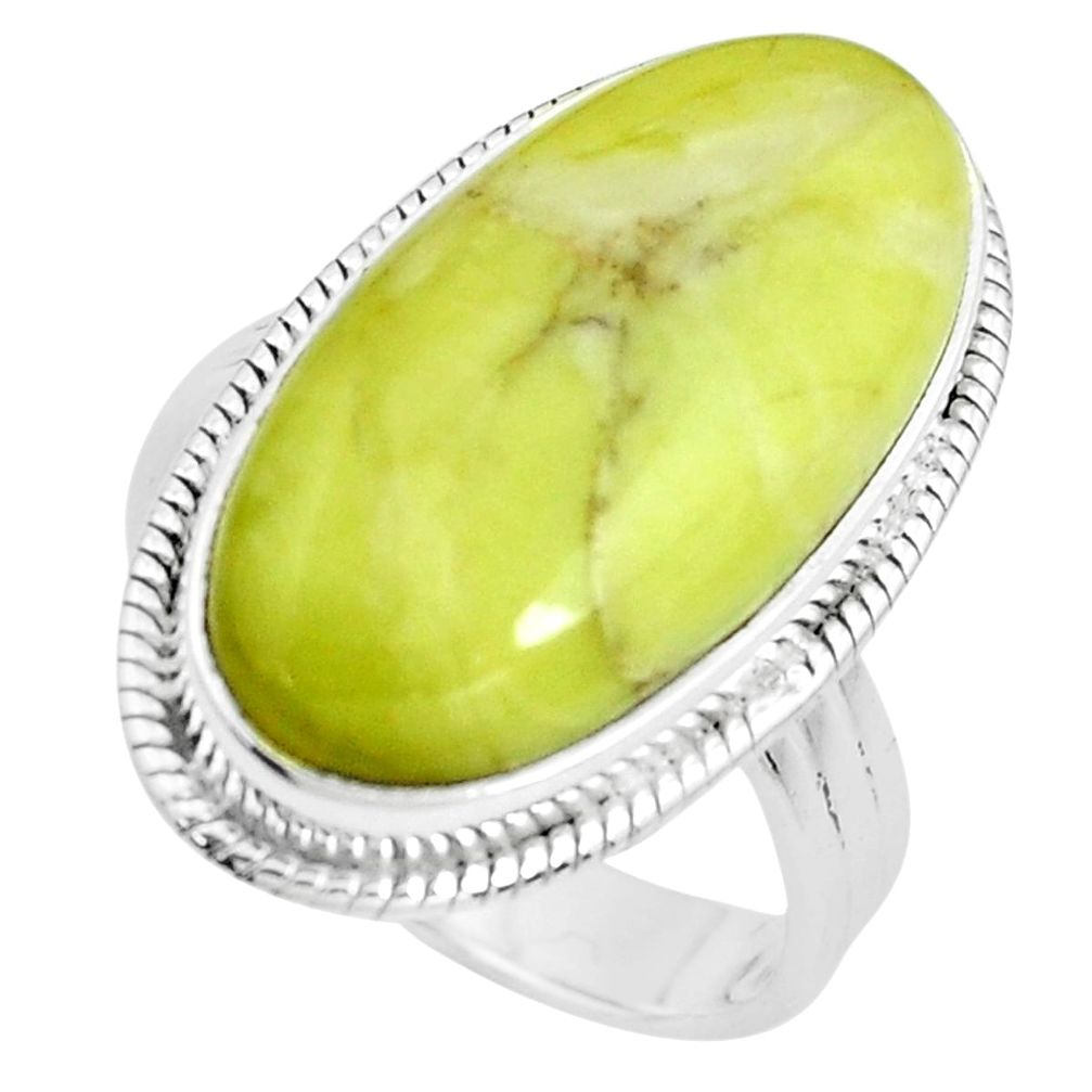 18.47cts natural green serpentine 925 silver solitaire ring size 8.5 p38886