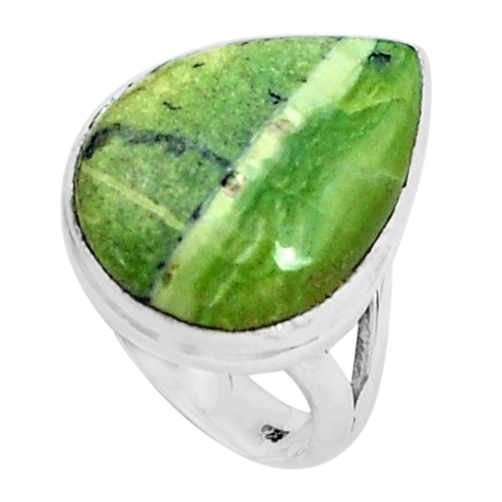 Natural green swiss imperial opal 925 silver solitaire ring size 7.5 p45976