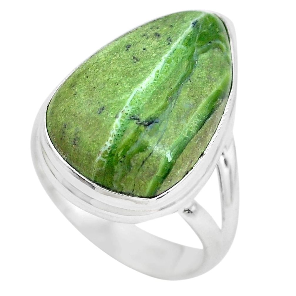 Natural green swiss imperial opal 925 silver solitaire ring size 6.5 p61495