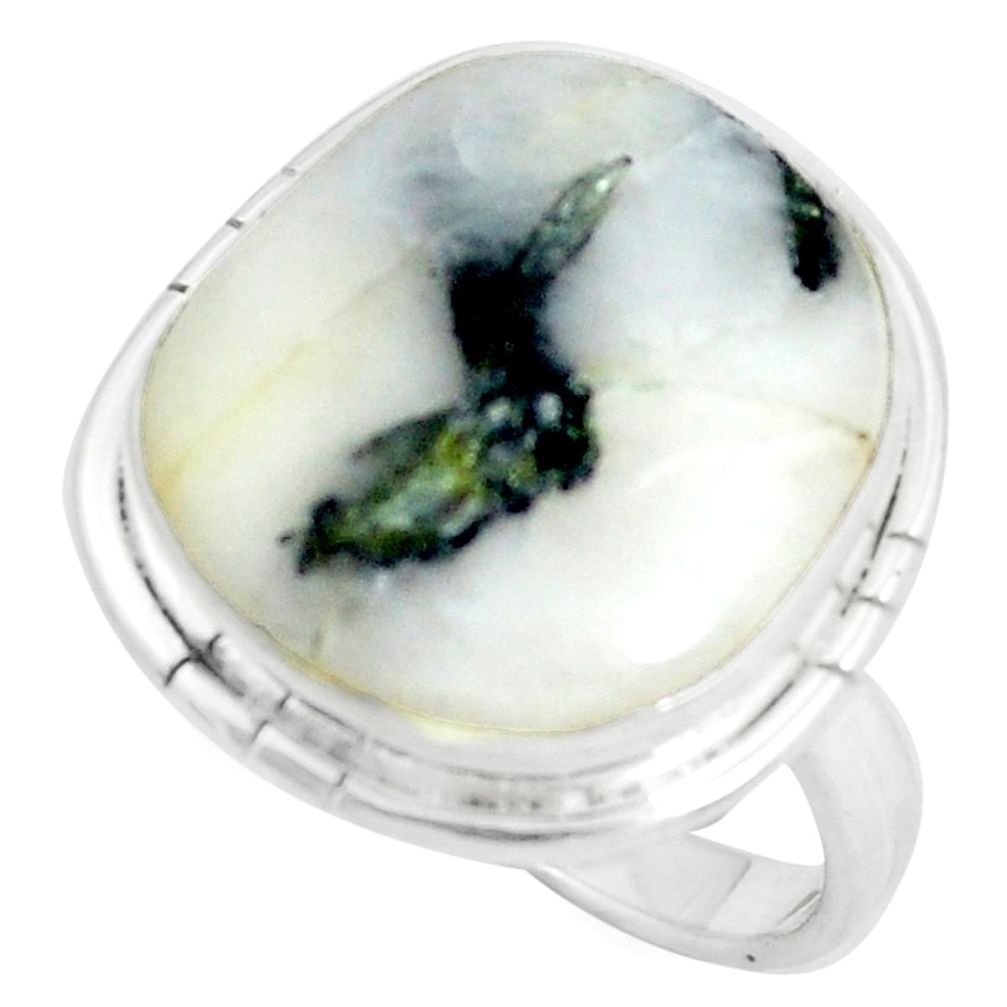 Natural green tourmaline in quartz 925 silver solitaire ring size 9.5 d31482