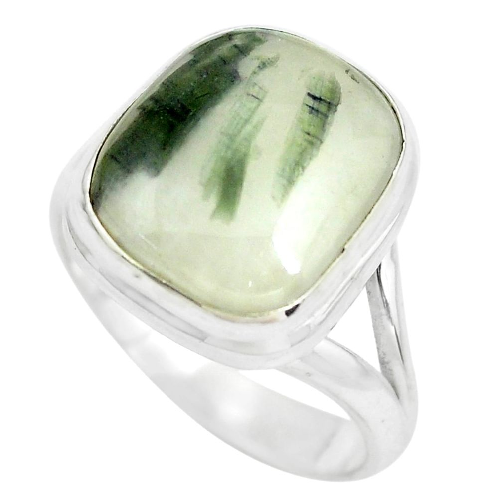 Natural green tourmaline in quartz 925 silver solitaire ring size 8 p61729