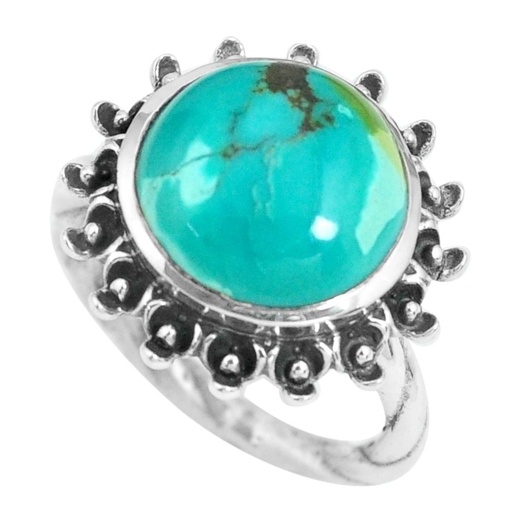 7.07cts natural green turquoise tibetan 925 silver solitaire ring size 6 p69822