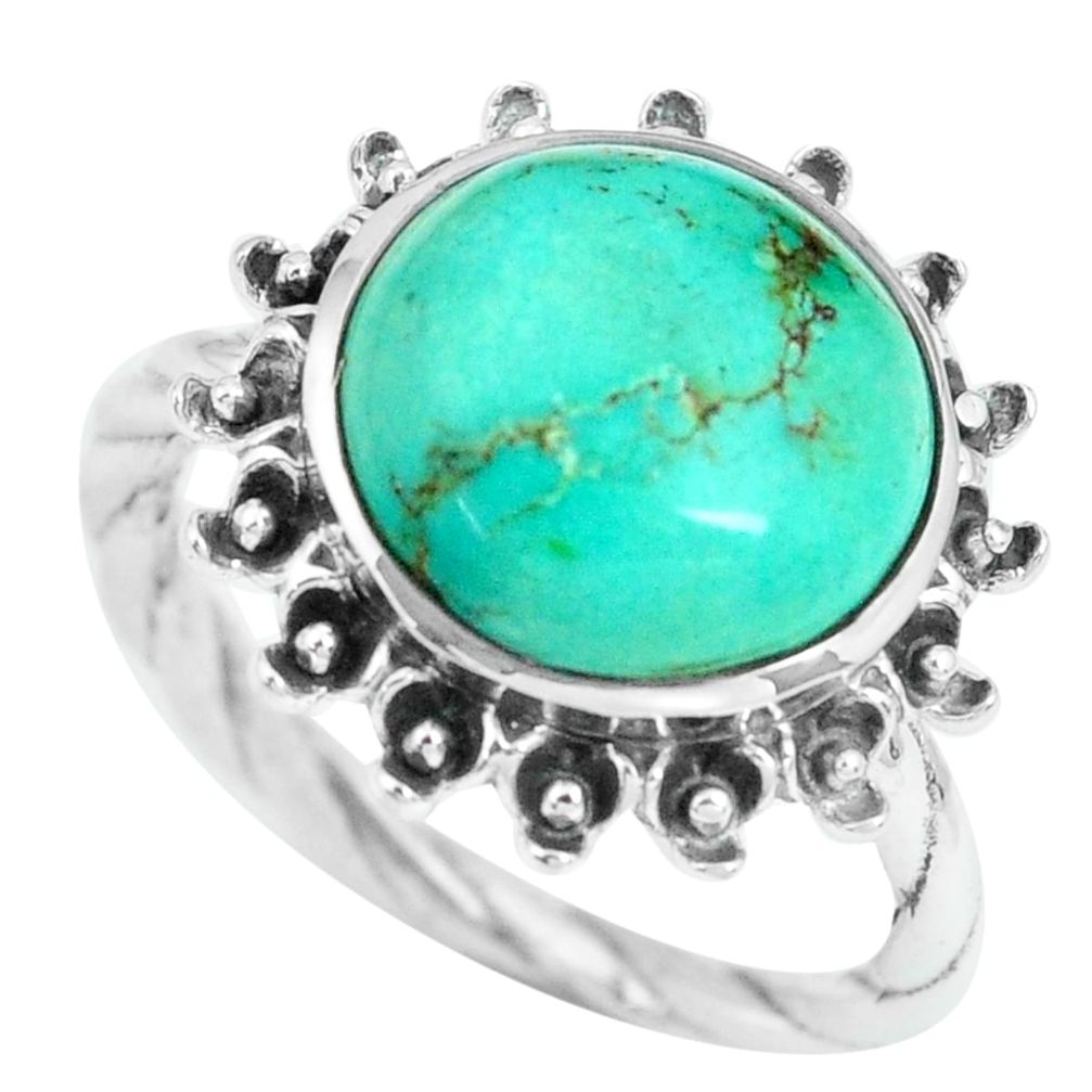 6.58cts natural green turquoise tibetan 925 silver solitaire ring size 8 p69847