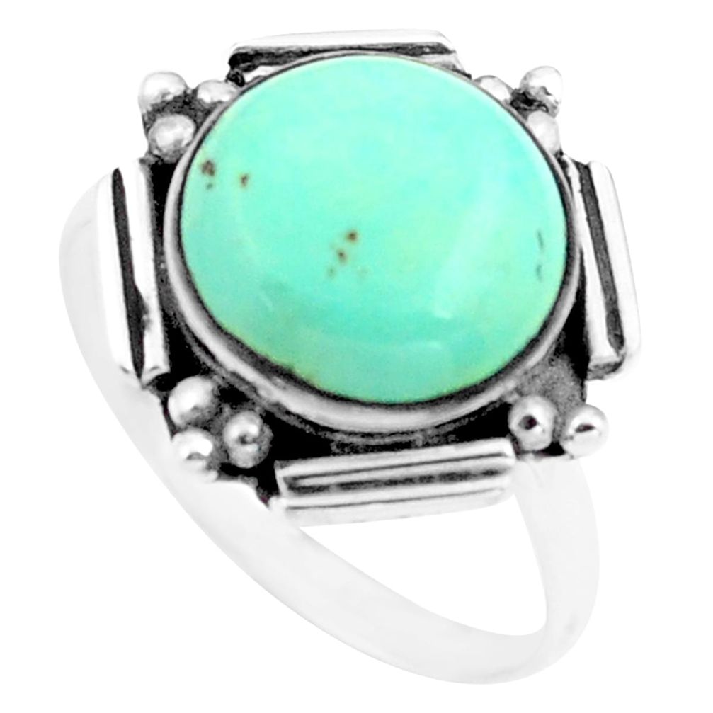 4.99cts natural green turquoise tibetan 925 silver solitaire ring size 8 p74202
