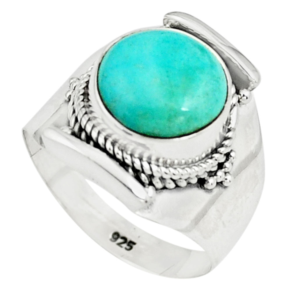5.75cts natural green turquoise tibetan 925 silver solitaire ring size 8 p78721