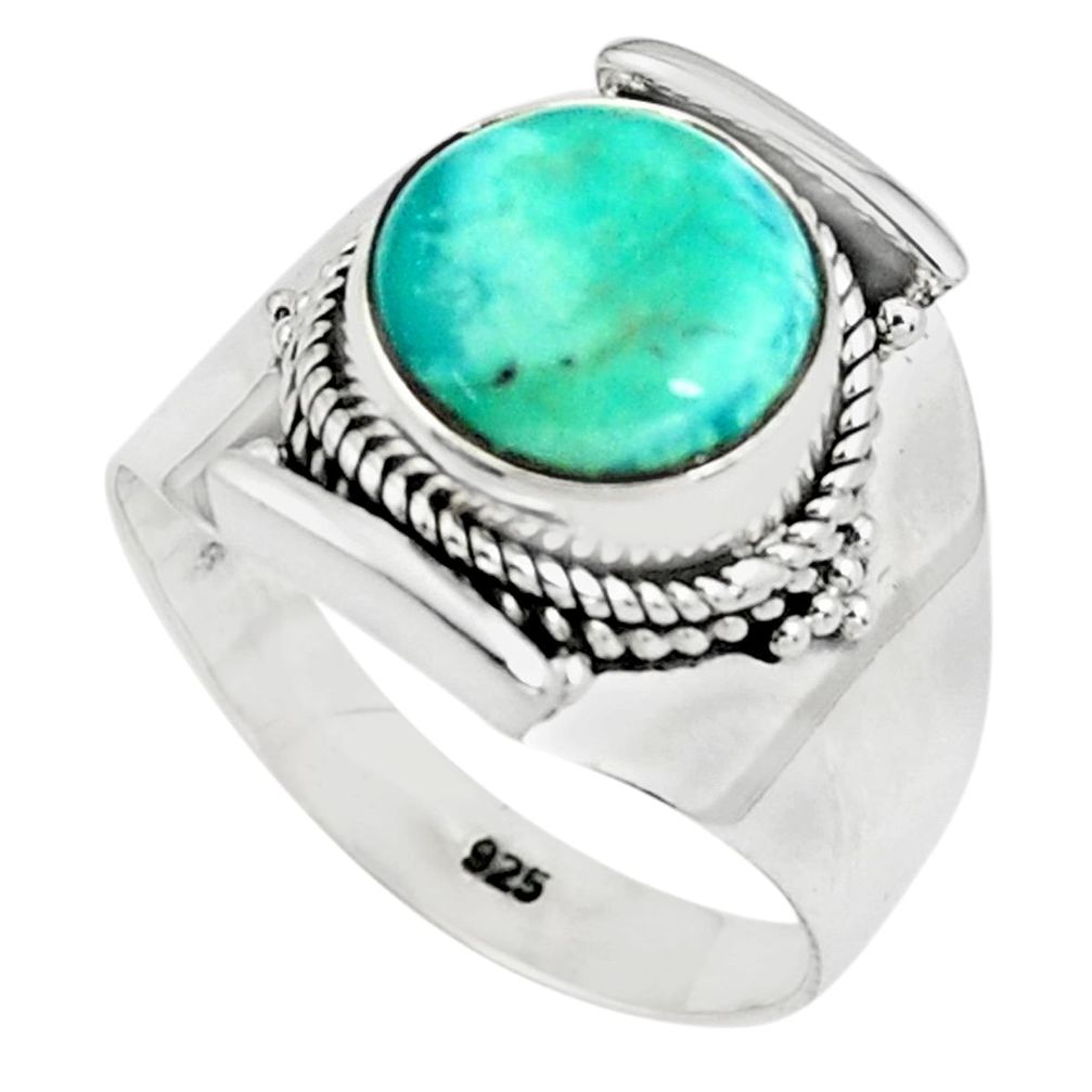 6.26cts natural green turquoise tibetan 925 silver solitaire ring size 9 p78733