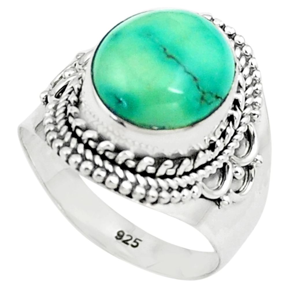 5.46cts natural green turquoise tibetan 925 silver solitaire ring size 8 p78743