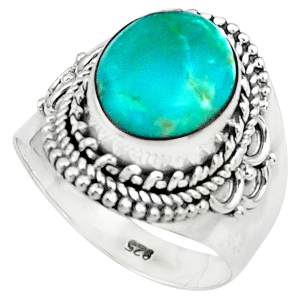 5.27cts natural green turquoise tibetan 925 silver solitaire ring size 7 p78759