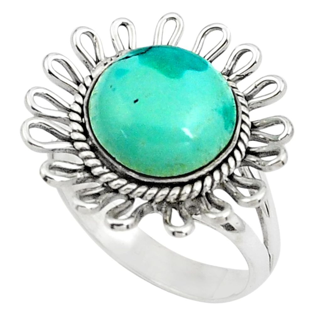 6.02cts natural green turquoise tibetan 925 silver solitaire ring size 5 p78963