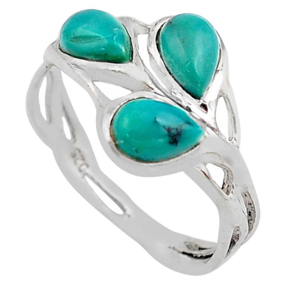 2.94cts natural green turquoise tibetan 925 sterling silver ring size 6 p83426