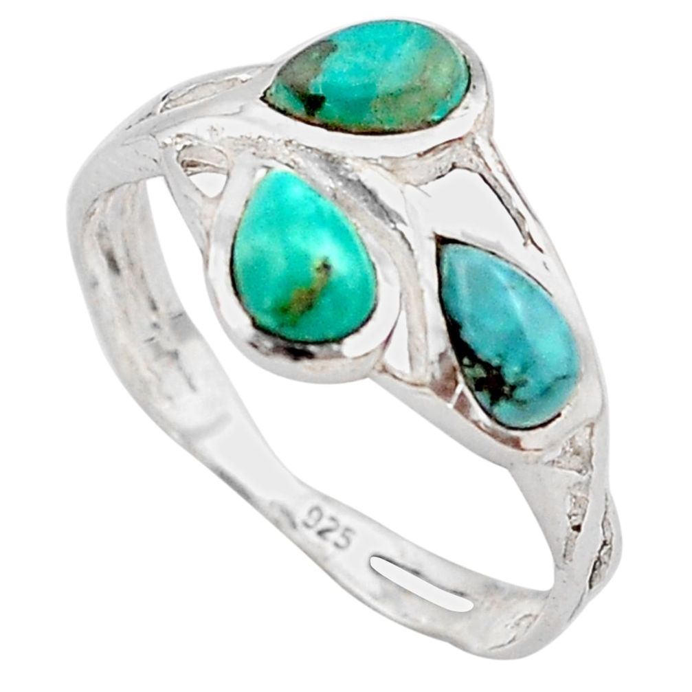 2.64cts natural green turquoise tibetan 925 sterling silver ring size 7.5 p83429